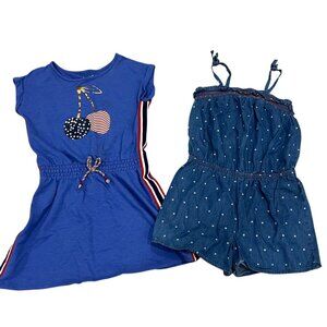 Cat & Jack Girls Blue Cherry Dress & Denim Polka Dot Romper Set